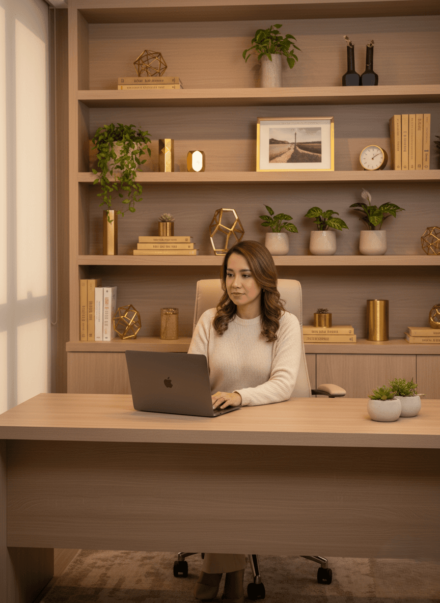 Martha Domínguez de Gouveia, web designer e especialista em SEO em Funchal, Madeira, a trabalhar no seu escritório no desenvolvimento de estratégias digitais em Portugal